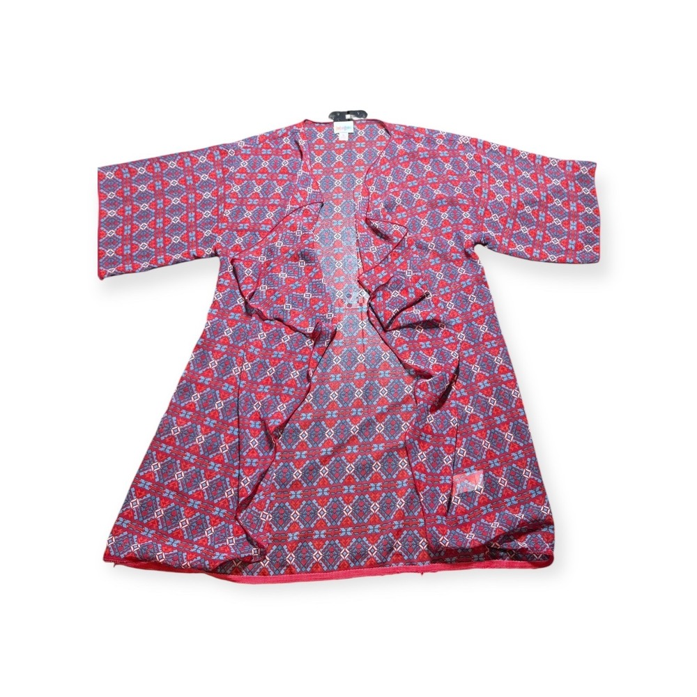 Lularoe Kimono Small Red Blue Paisley Open Front Lightweight Boho Cardigan